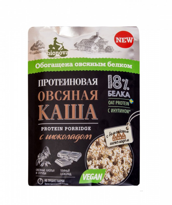 Протеиновая овсяная каша Bionova с шоколадом vegan protein быстрого приготовления 40 г - фото