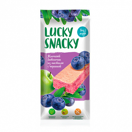 Батончик яблочный «Lucky Snacky» из пастилы с черникой, 30 г - фото