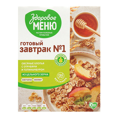 Овсяные хлопья «Здоровое меню» с отрубями и топинамбуром, 200 г - фото
