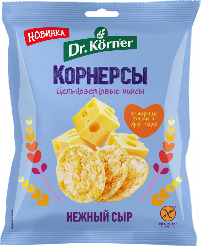 Чипсы цельнозерновые кукурузно-рисовые Dr. Korner с сыром, 50 г - фото